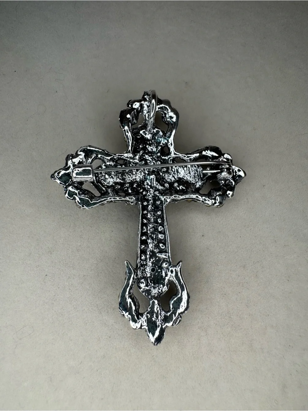 New Ornate Cross Pendant Brooch with Turquoise type stones